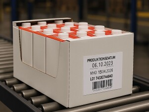 Barcode-Etikett auf weißem Karton-Tray