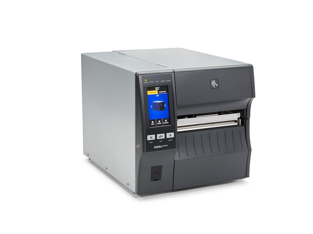Zebra ZT421 label printer front right
