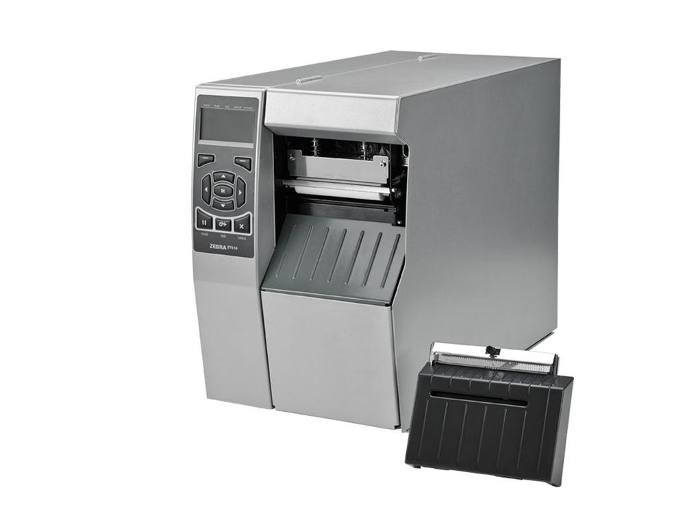 Zebra ZT510 label printer front left with cutter