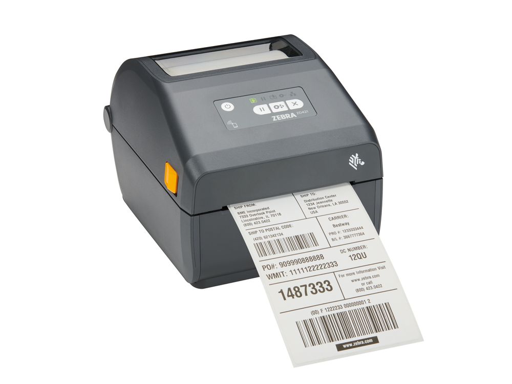 Zebra ZD421 desktop printer front right for printing shipping labels