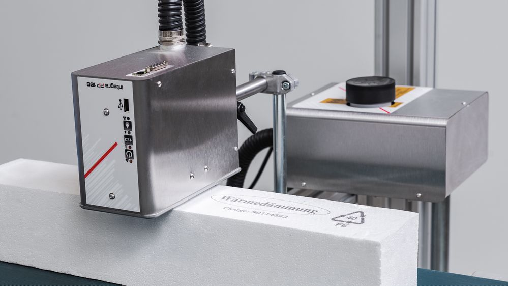 Industrial inkjet printer Markoprint integra PP 108 prints on polystyrene foam 