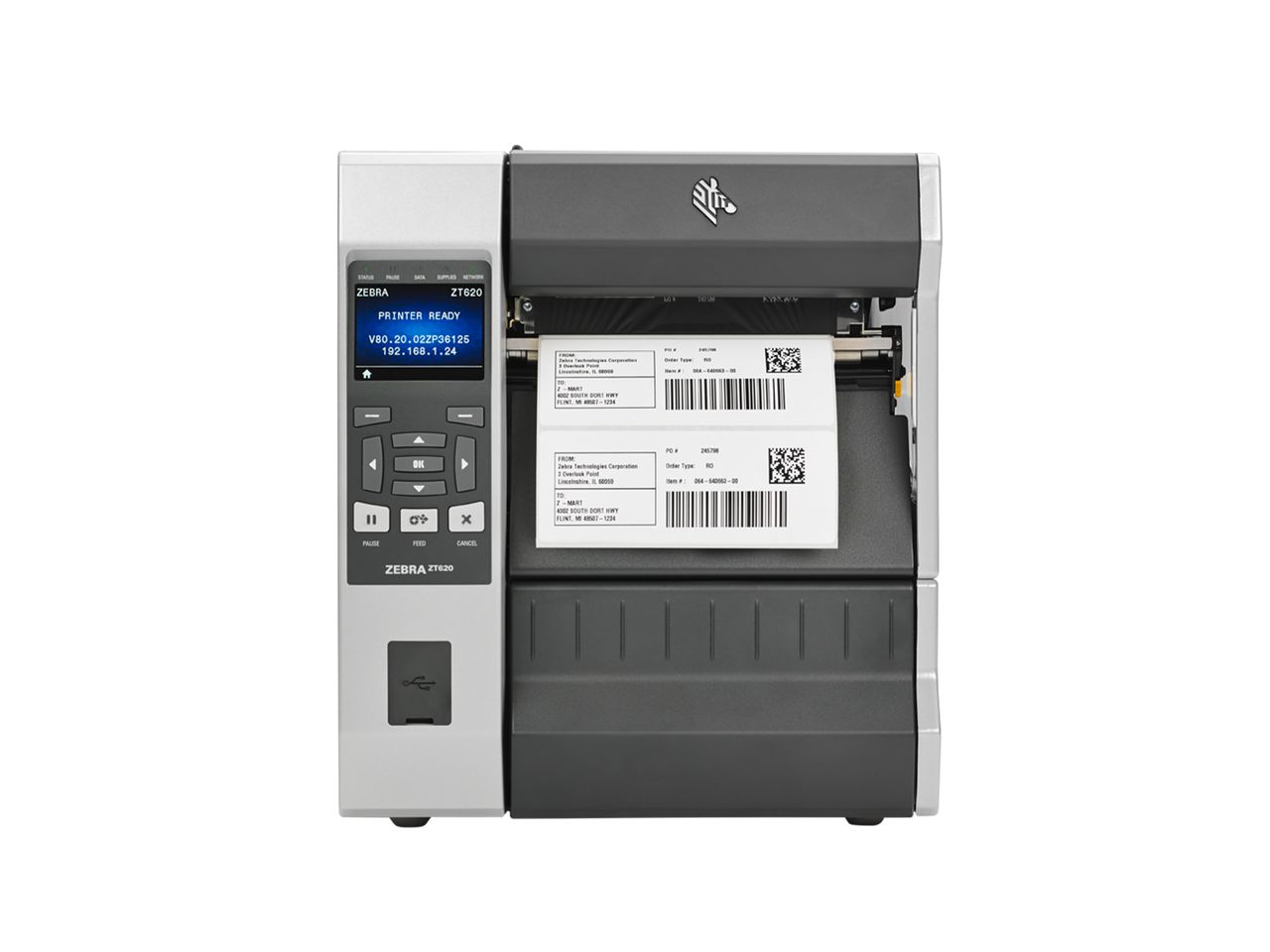 Zebra ZT620 front label printer with label