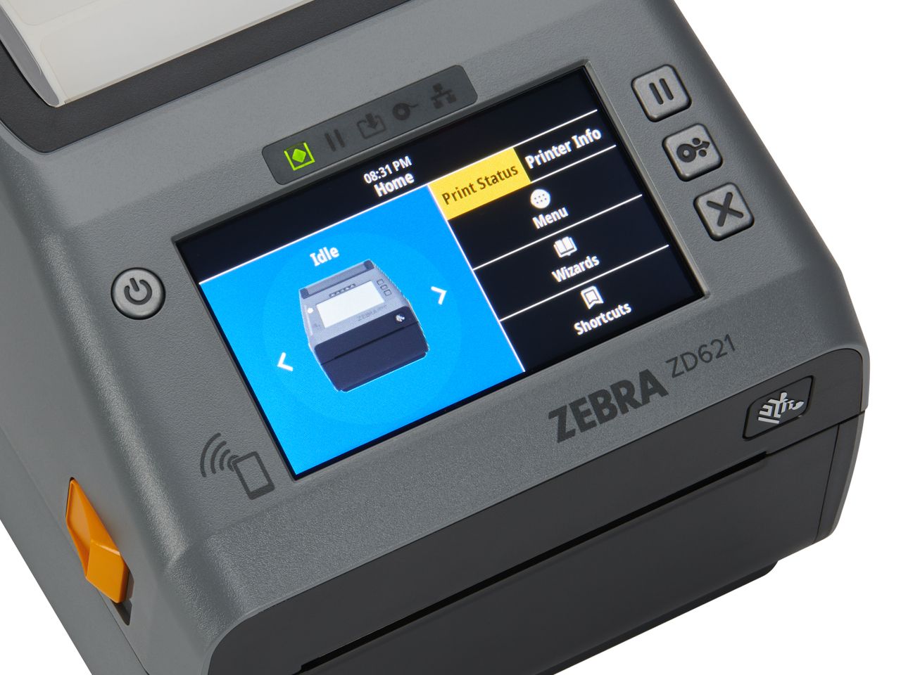 Zebra ZD621 desktop printer display close-up
