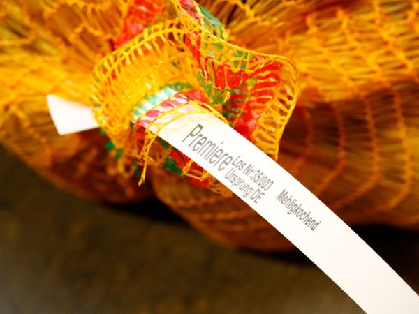 Thermal inkjet labeling on plastic labels for potatoes