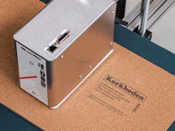 Industrial inkjet printer Markoprint integra PP 108 prints on cork