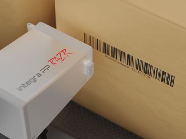 Industrial inkjet printer Markoprint integra PP RAZR prints on carton with barcode