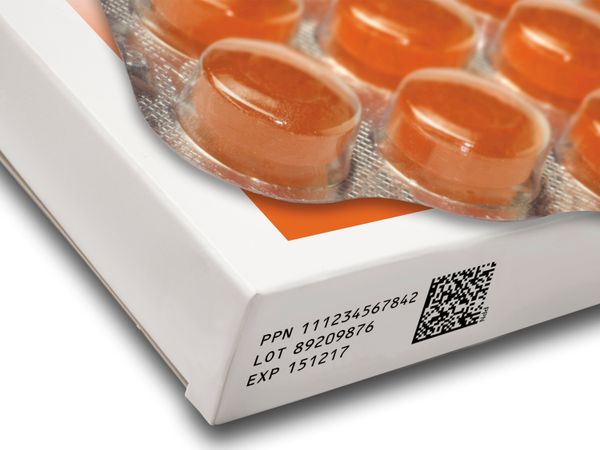 Folding carton for pharmaceuticals printed with Markoprint inkjet printer
