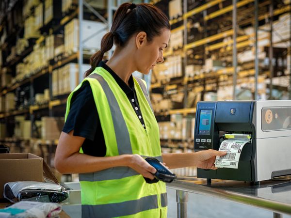 Zebra ZT411 label print application in the warehouse at a packing station