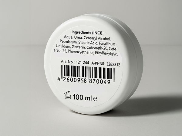 Geset 212 labeling system Label on the bottom of a plastic jar for cosmetics