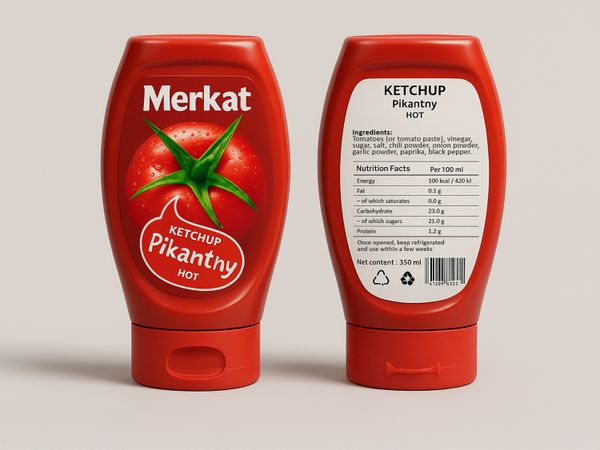 Geset 214 labeling system Labels double-sided on plastic ketchup bottle