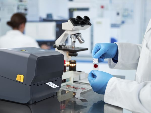 Zebra ZD230 desktop printer in the medical laboratory