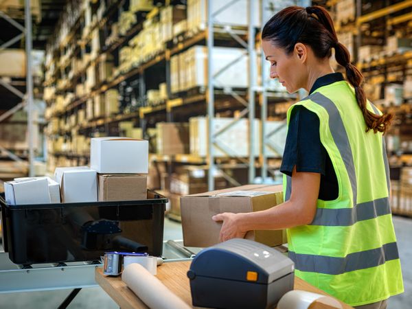 Zebra ZD230 desktop printer application in warehouse, dispatch, packing station