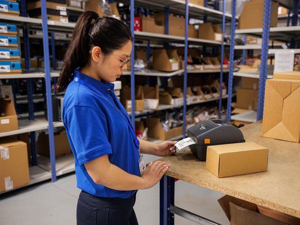 Zebra ZD421 printer in a shop warehouse