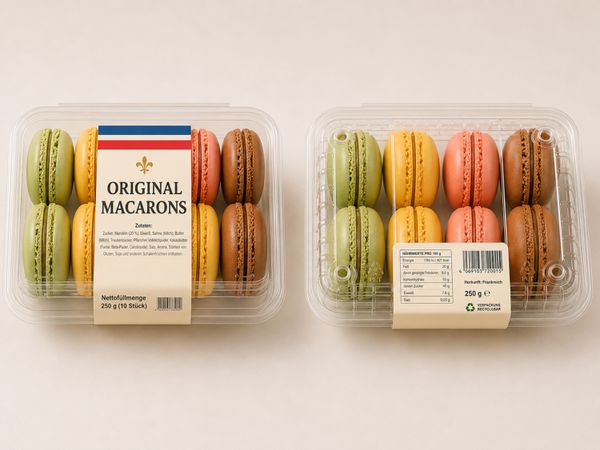Labeling system Geset 249 D-Wrap label on macarons