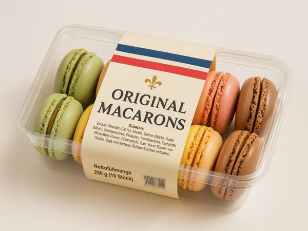 Labeling system Geset 249 D-Wrap label on macarons
