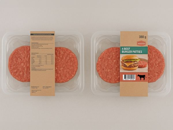 Labeling system Geset 249 D-Wrap label on beef patties