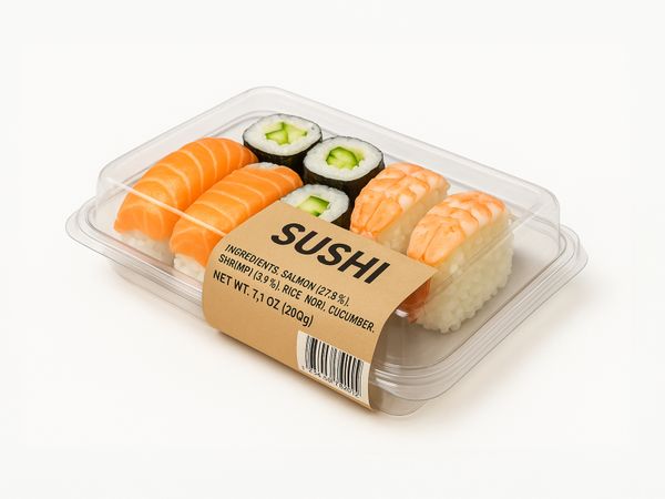 Labeling system Geset 248 C-Wrap label on sushi