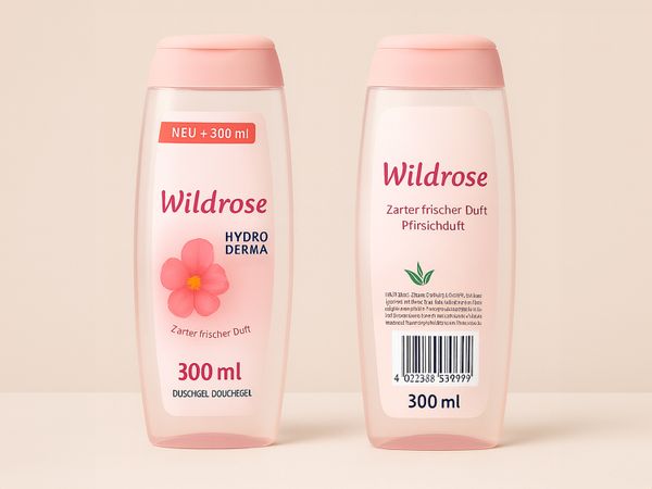 Labeling system Geset 214 double-sided labels on shower gel