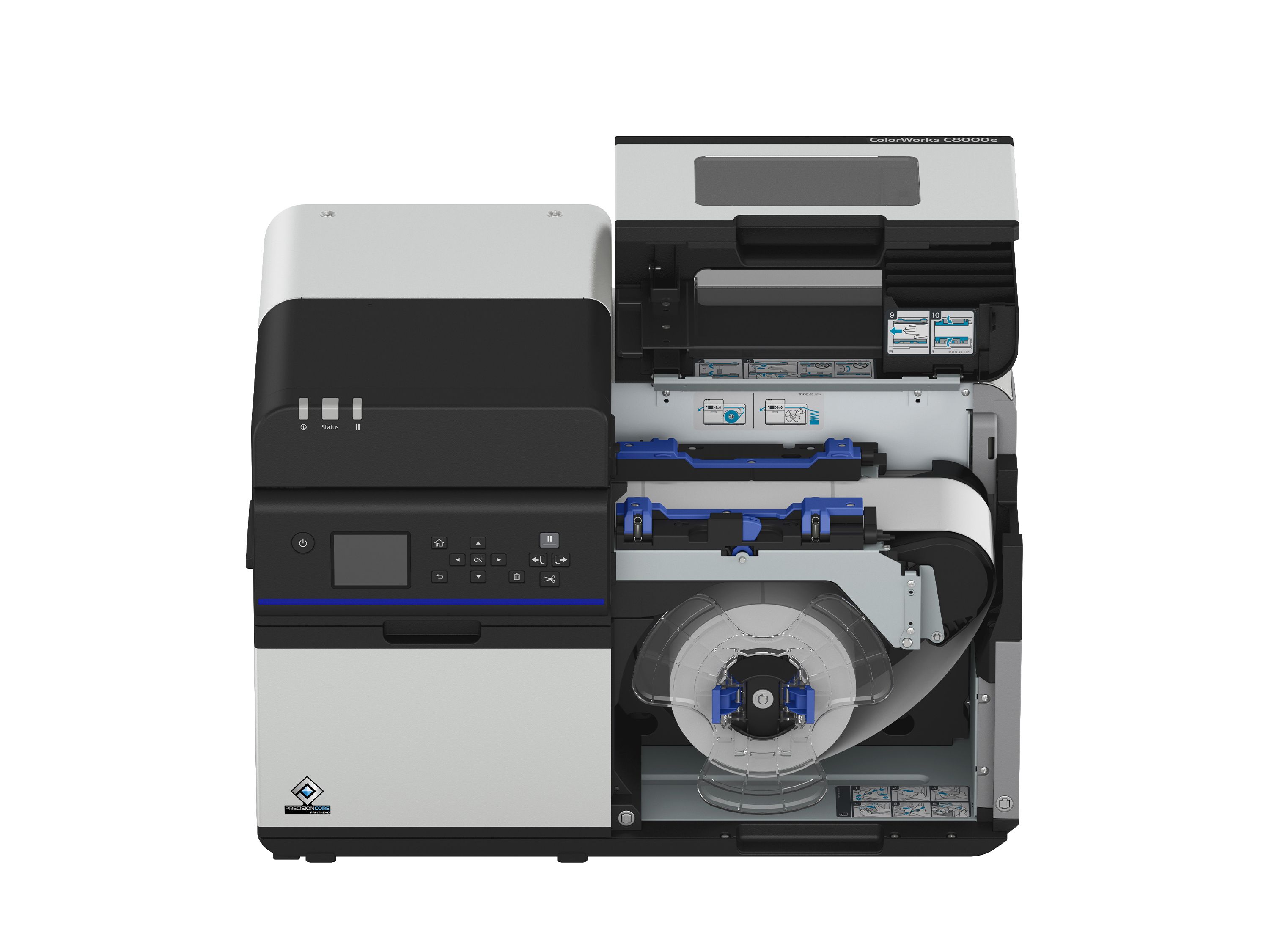 Colour label printer Epson ColorWorks C8000e cover open with roll