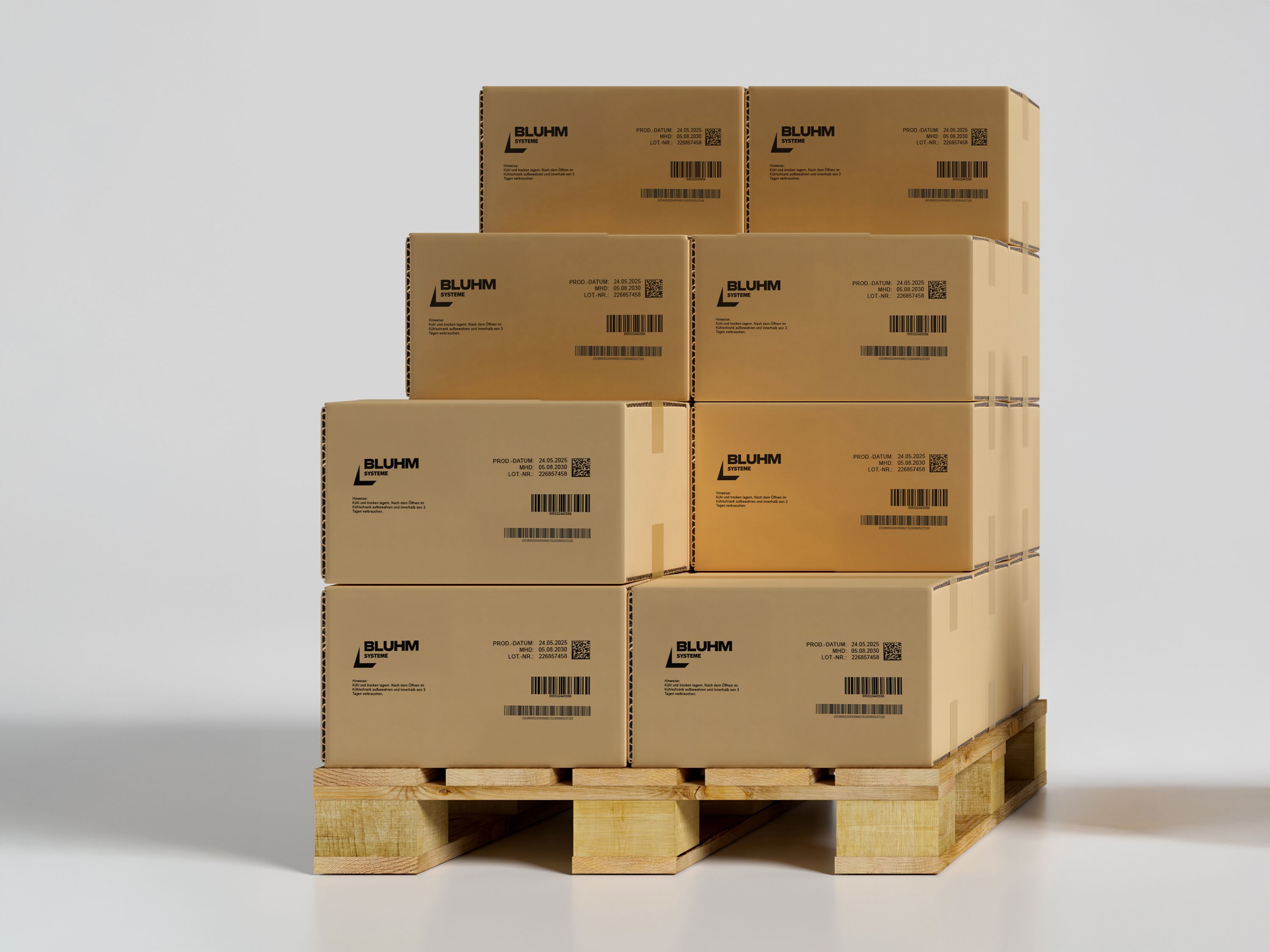 Cartons printed with Markoprint integra Singular 108 inkjet printer on a pallet