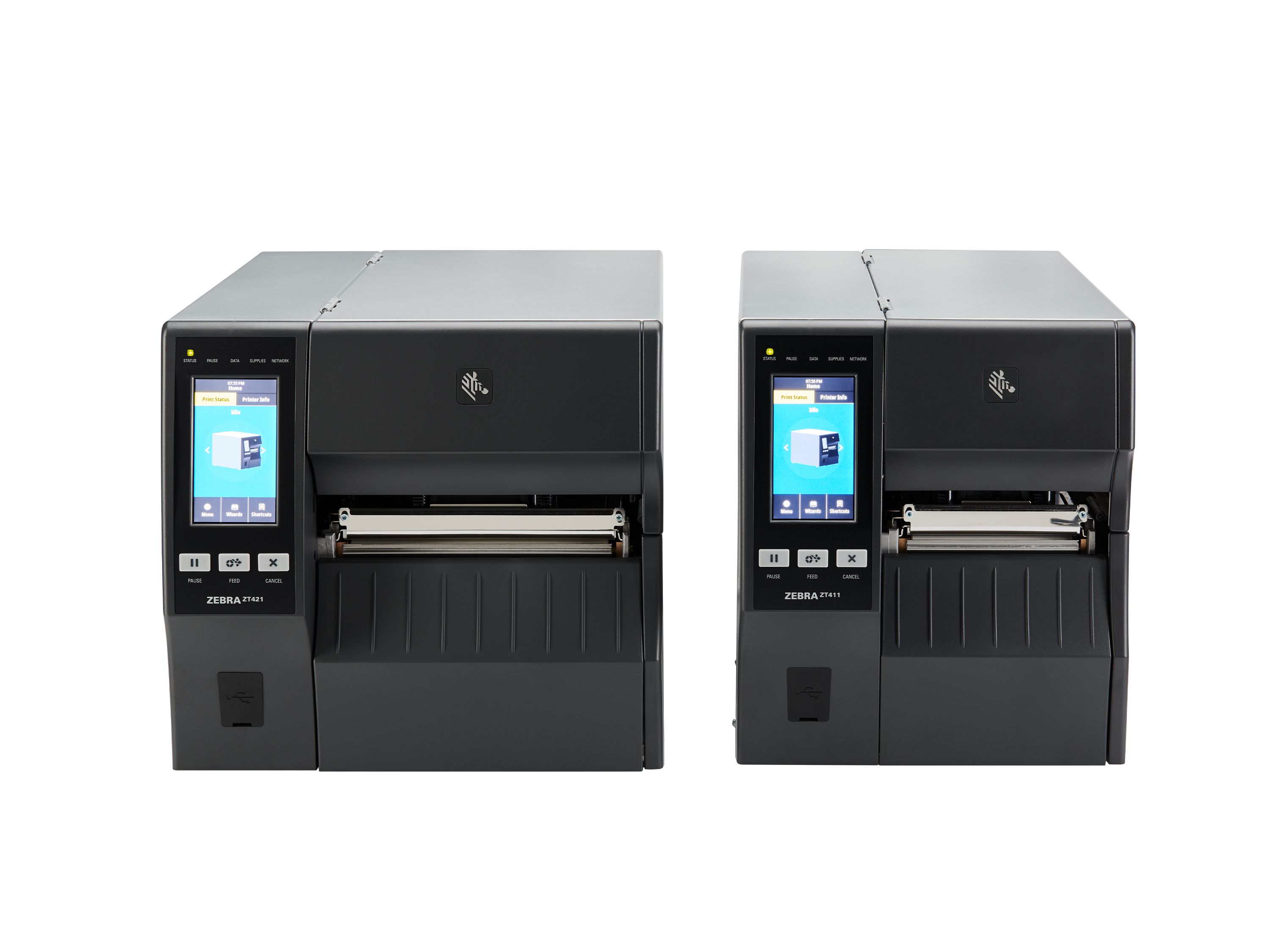 Zebra ZT411 and ZT421 label printer side by side