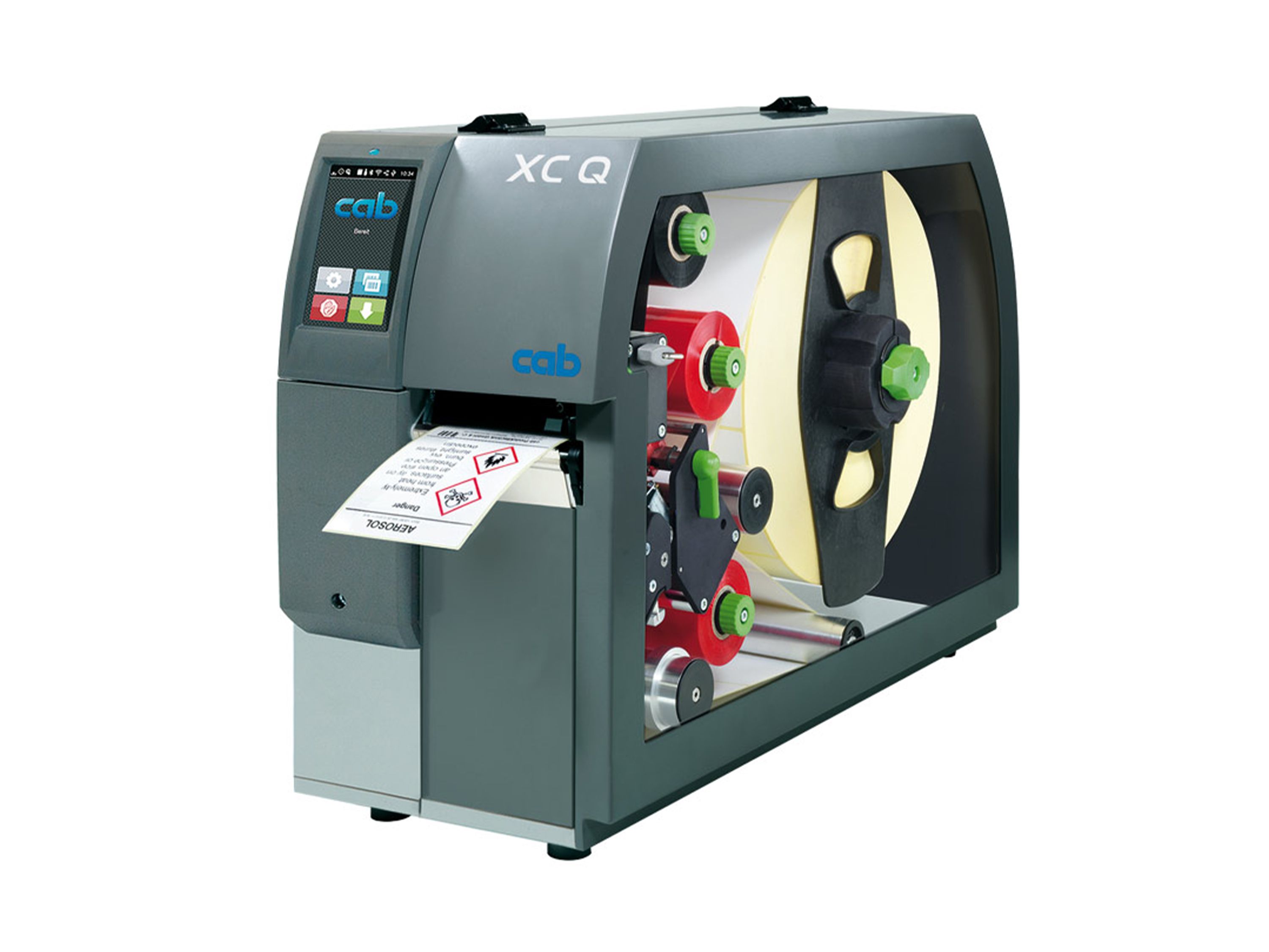cab xc q4 label printer front left with tear-off edge