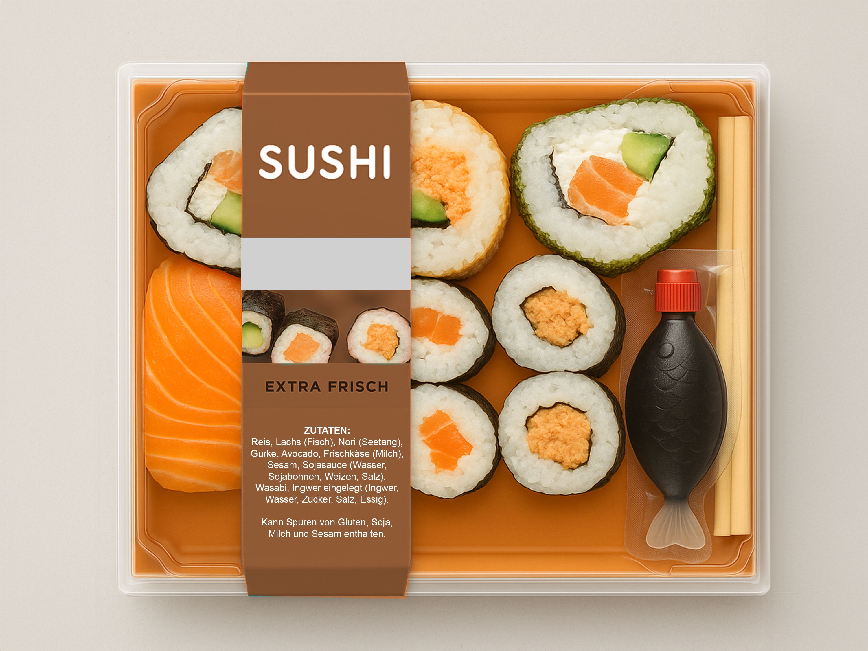 Labeling system Geset 249 D-Wrap label on sushi