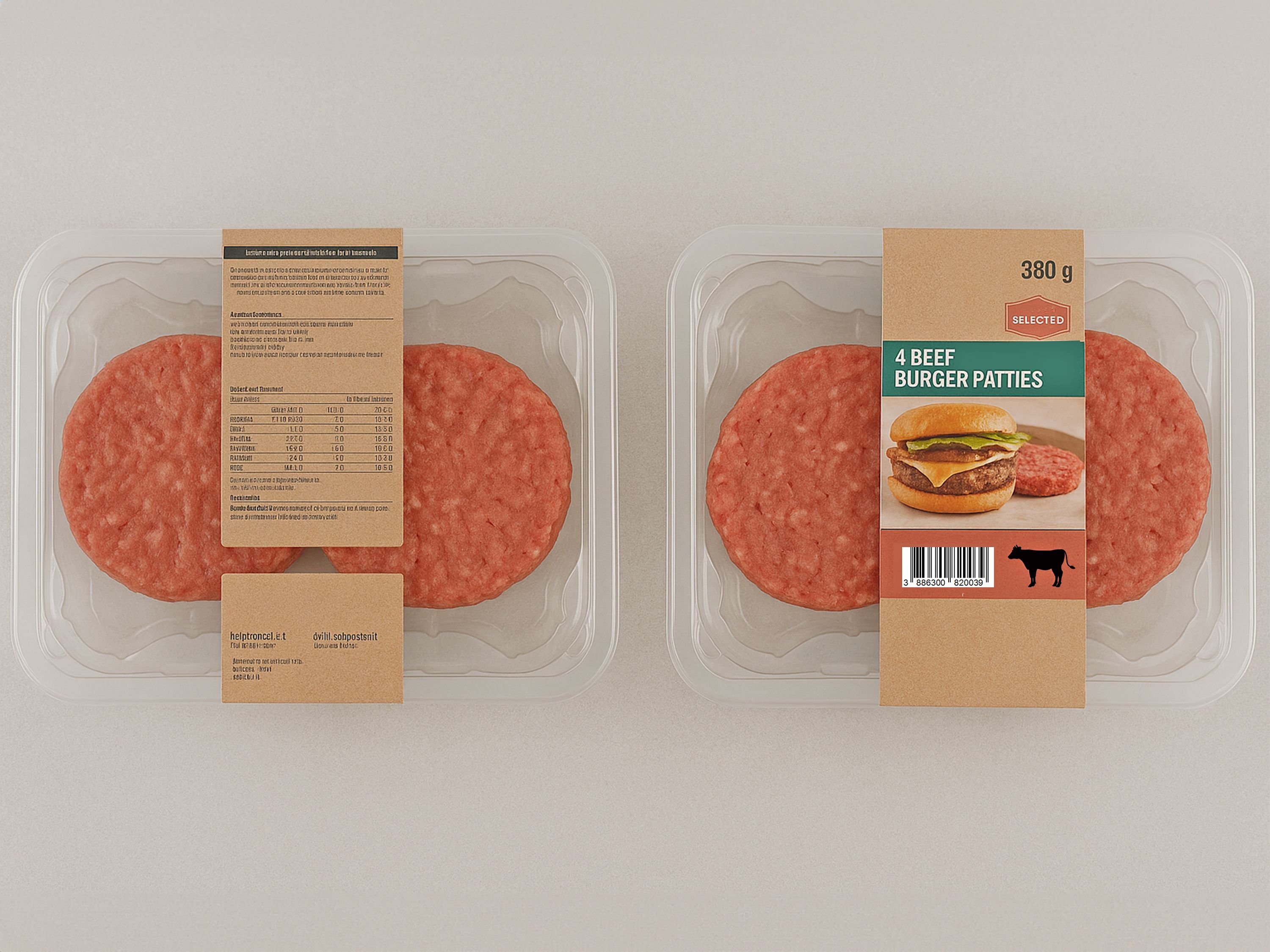 Labeling system Geset 249 D-Wrap label on beef patties