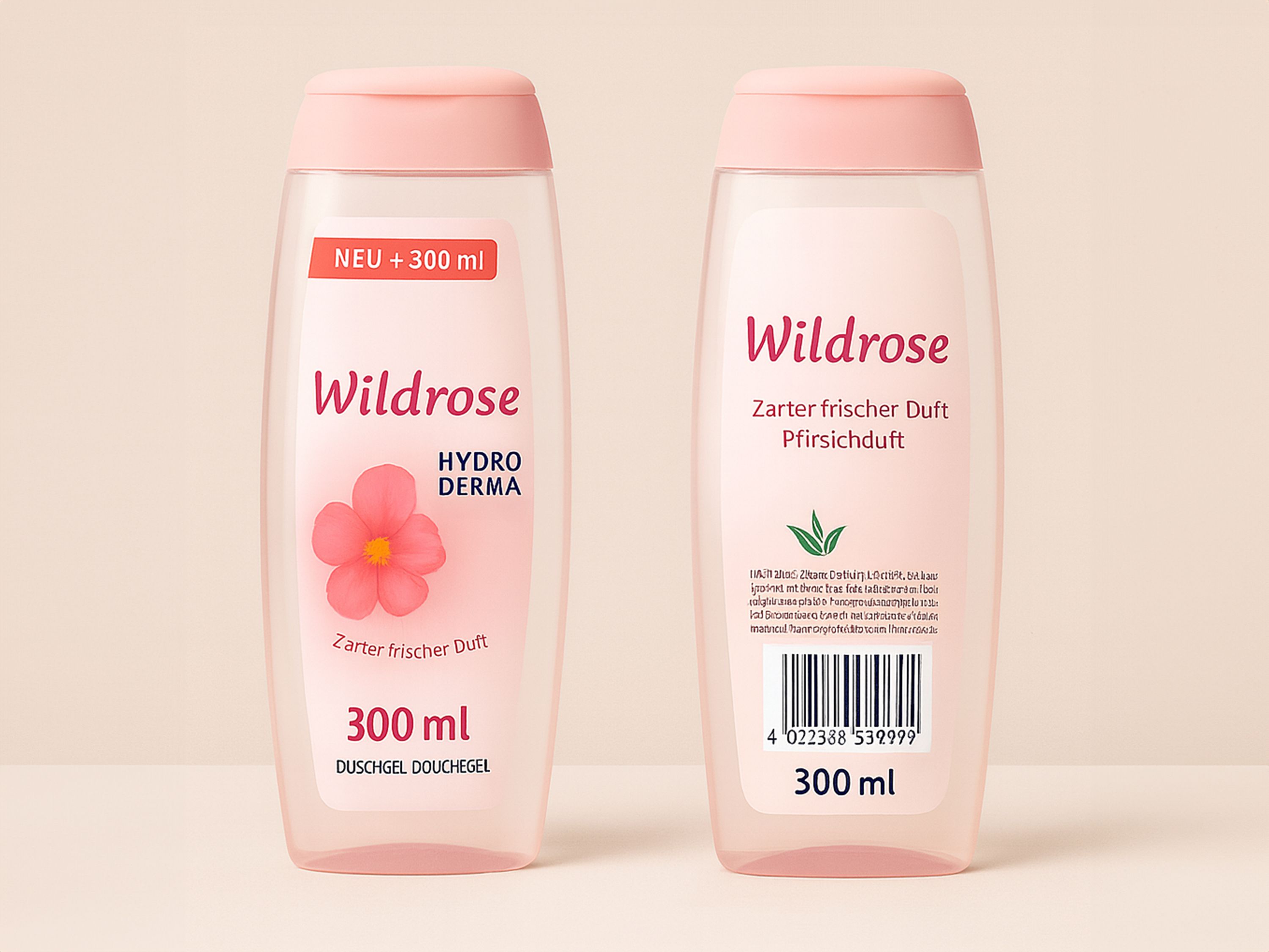 Labeling system Geset 214 double-sided labels on shower gel